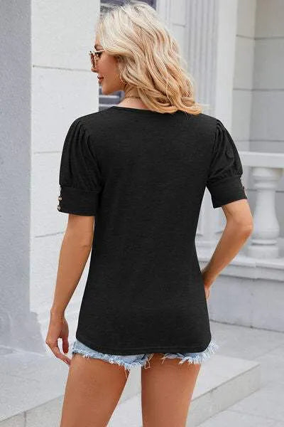 Round Neck Puff Sleeve T-Shirt Women's T-Shirts - Tophatter Daily Deals